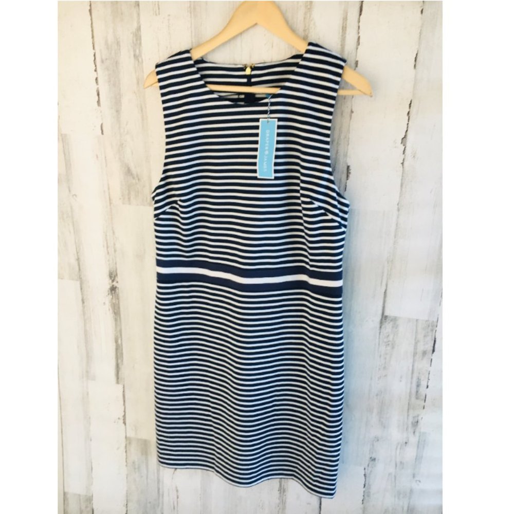 Draper James Striped Ponte Sheath Dress Navy Work